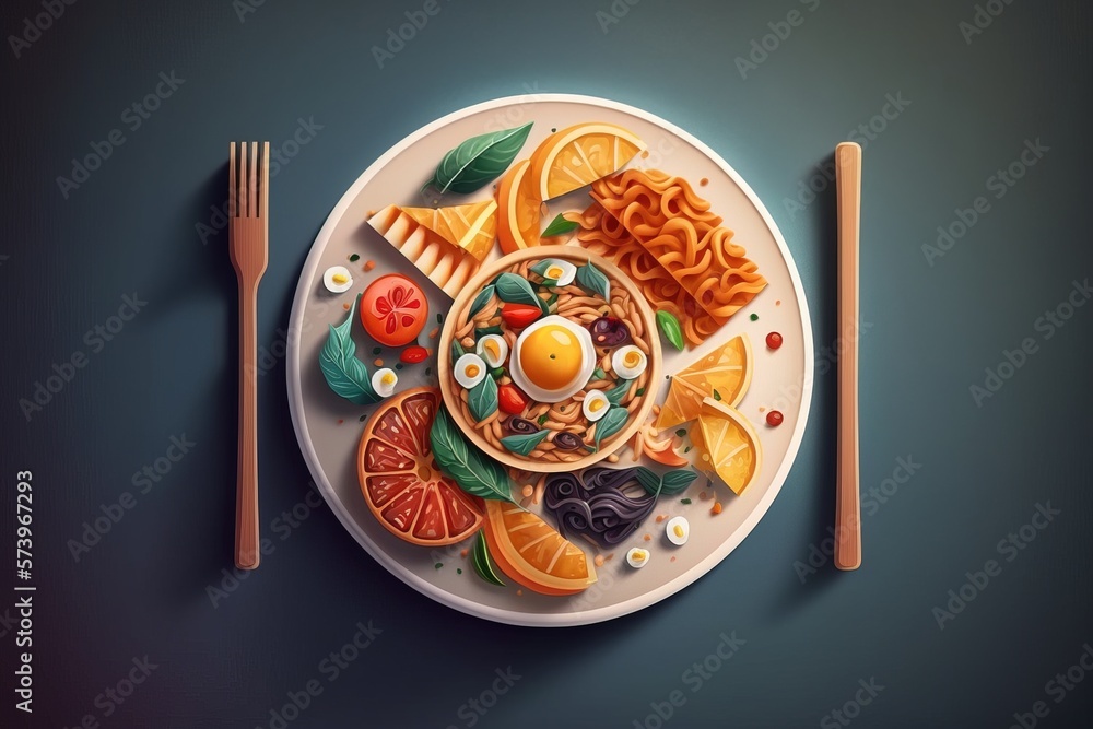 Poster a plate of food with a fork and knife on it with a fork and knife next to it highly detailed digital