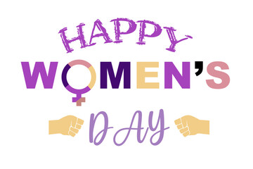 Happy Womens Day banner poster. 8 march is The movement for women's rights. feminism activists Struggle for women rights of freedom, independence and equality. Fist bump clenched power and conflict.