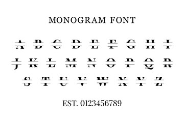 Monogram split font alphabet letters and numbers typography lettering modern fonts logo text typeface vector illustration