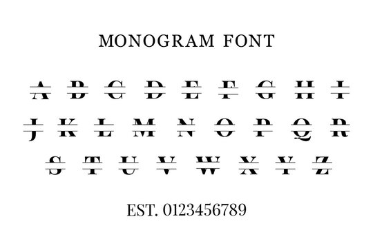 Monogram split font alphabet letters and numbers typography lettering modern fonts logo text typeface vector illustration
