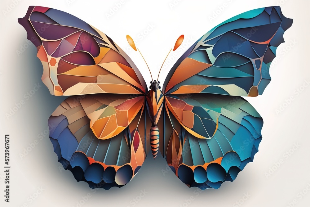 Poster a colorful butterfly with a white background and a white background with a white background and a wh