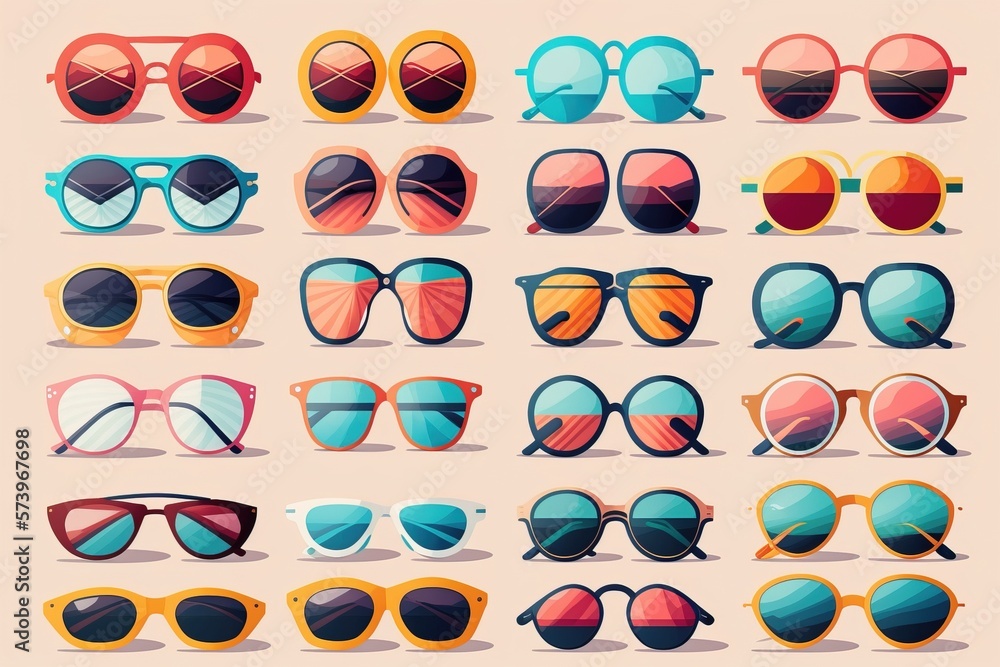 Poster a bunch of sunglasses that are all different colors and shapes all in different sizes sunglasses com