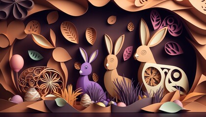 Easter Concept. Cute Paper Cut Art. AI generative.