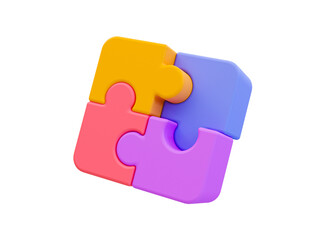 3d minimal jigsaw solved. problem-solving. teamwork collaboration concept. jigsaw puzzle connecting together. 3d illustration.