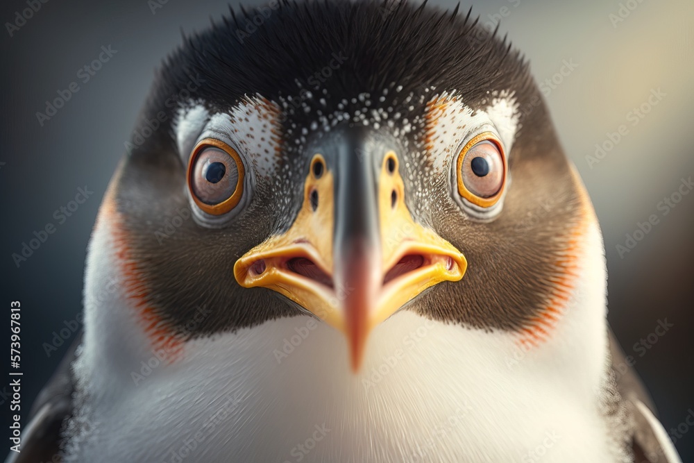 Poster a penguin with a very large beak and a very large eye patch on it's face rendered in unreal 5 a 3d r