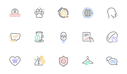 Soy nut, Brush and Human rating line icons for website, printing. Collection of Confirmed, Love her, Ice cream icons. Quote bubble, Approved, Document web elements. Slow fashion, Globe. Vector