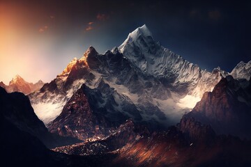 Fototapeta na wymiar Himalayan mountainous landscape. Beautiful fresh panorama.