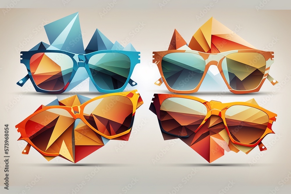 Poster a set of three sunglasses with different shapes and colors on them each with a different lens colorf