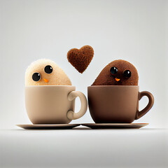 Two mug cakes, vanilla and chocolate, with heart, Generative AI