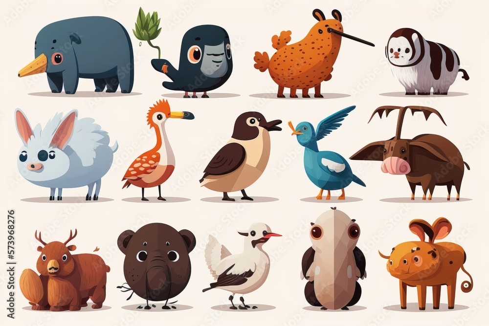 Poster a group of different animals standing next to each other on a white background with a white backgrou