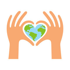 Planet Earth, hands and heart - a symbol of peace and unity of communities. Vector illustration