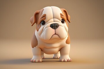 Cute Cartoon Bull Dog with Space for Copy (Created with Generative AI)