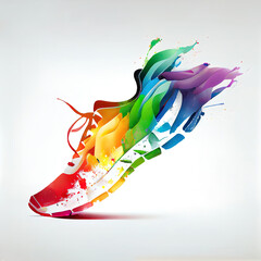 Fototapeta premium Shoes, rainbow colored painting, Generative AI