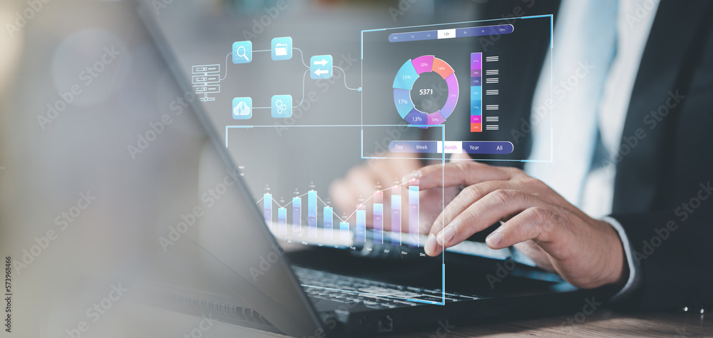 Aufkleber investor broker analyzing indexes. business man trader analyst looking at computer monitor. financia