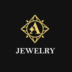 A Letter with Sparkle and Diamond Icon for Jewelry Ring, Necklace, Accessories Retail, Store Business Workshop Logo Template