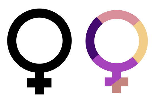 Female sex symbol icon set. Female gender icon, woman sign, Female icon. Venus Symbol set. womens day symbol Multi color gender equality icon..