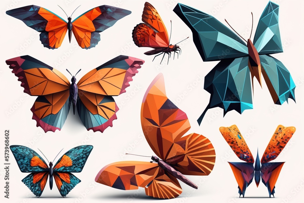 Poster a collection of colorful butterflies on a white background with a shadow effect effect to the image 