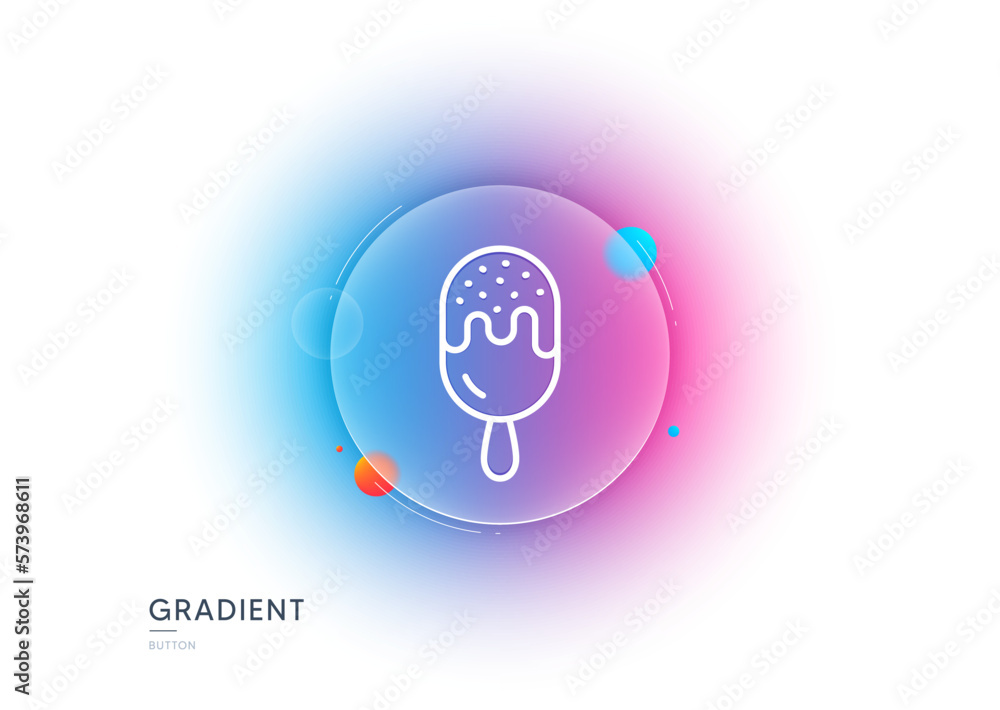 Poster ice cream on stick line icon. gradient blur button with glassmorphism. vanilla sundae sign. frozen s