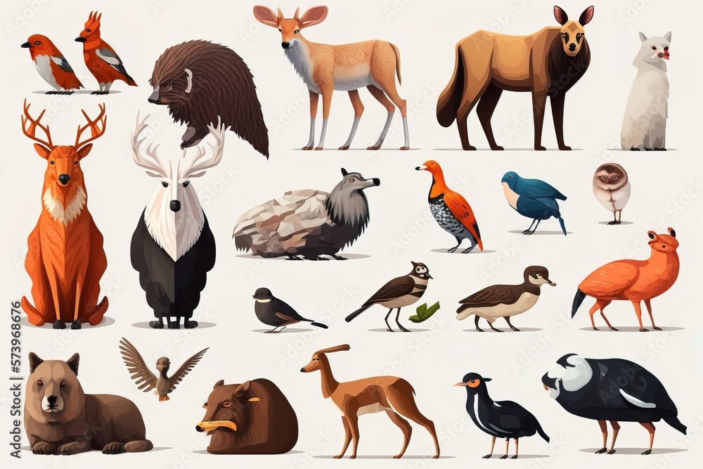 Aufkleber a group of different types of birds and animals on a white background with a white background birds 