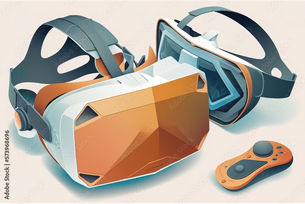 Poster a pair of virtual glasses and a controller on a white surface with a shadow effect 3 d art retrofutu