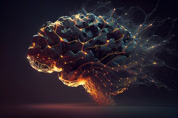 A computer generated image of a human brain with glowing lines and dots in the center high coherence a 3d render analytical art