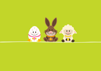Obraz premium Karte Osterei Osterhase & Schaf Grün