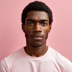 Obraz premium Generative ai young black man posing isolated pink background