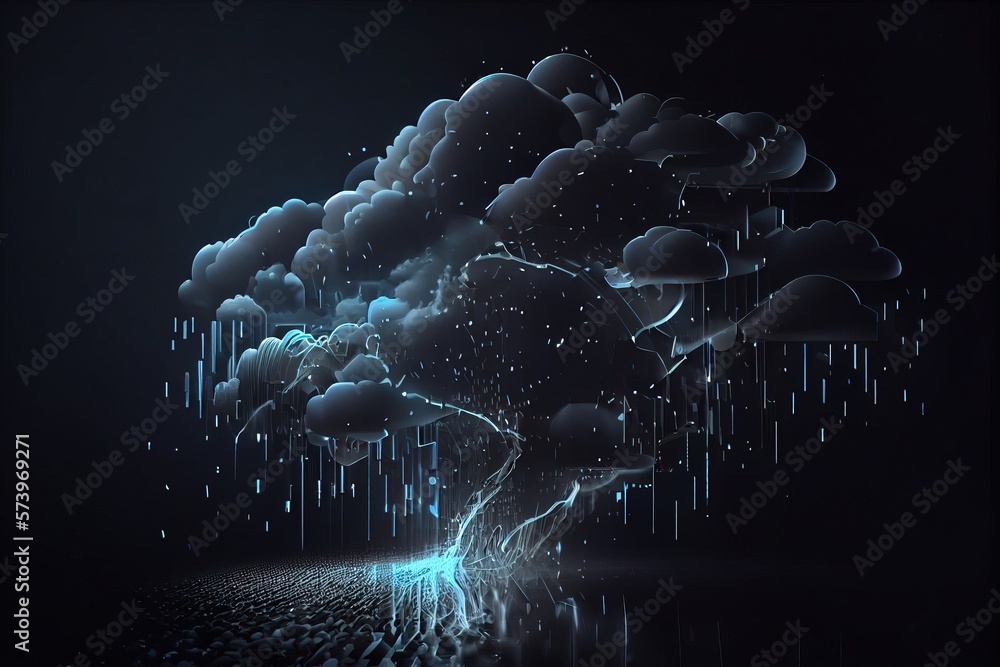 Poster a tree with a lot of rain coming out of it's branches and a lightning coming out of it thunderstorm 