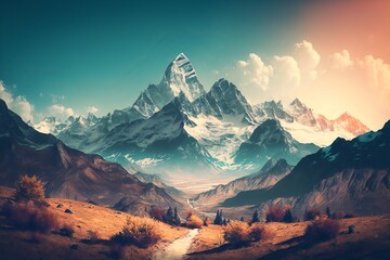 Naklejka premium Himalayan mountainous landscape. Beautiful fresh panorama.