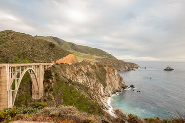 Big Sur coast and Bixby Creek Bridge south of Monterey during spring in California