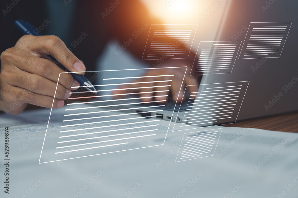 Poster paperless document management concept, erp software for file folder management database system