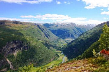 Fototapeta na wymiar A View of a Mountain Valley in Norway