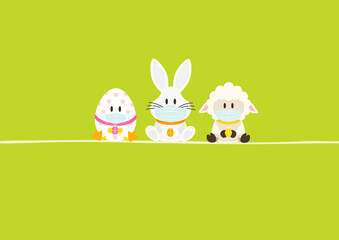 Karte Osterei Weißer Osterhase & Schaf Maske Grün