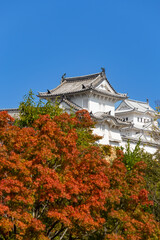 Ancient Samurai Castle of Himeji with Blue Cloudy Sky. Japan.