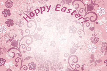 Vector rose Easter frame with vintage floral pattern and butterflies and place for the text