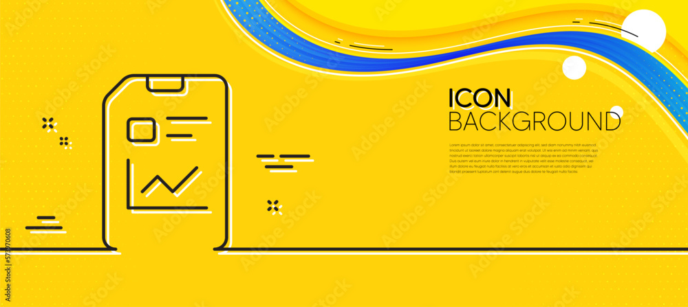 Poster report document line icon. abstract yellow background. analysis and statistics file sign. paper page