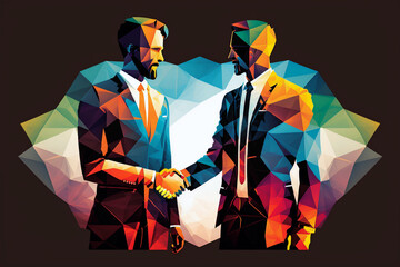 Colorful Polygon Style Illustration of Successful deal Between Two Businessmans that are Shaking Hands - Generative AI