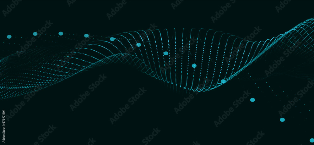 Poster abstract digital particle wave. futuristic dotted wave. technology background vector. vector illustr