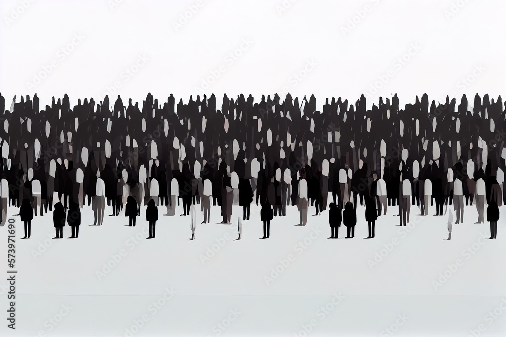 Aufkleber a large group of people standing in a line in the snow all in black render a raytraced image generat