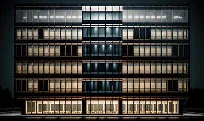  a tall building with lots of windows lit up at night.  generative ai
