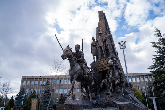 Usak, Turkey - February 2, 2023: The historical Ataturk monument in the city center