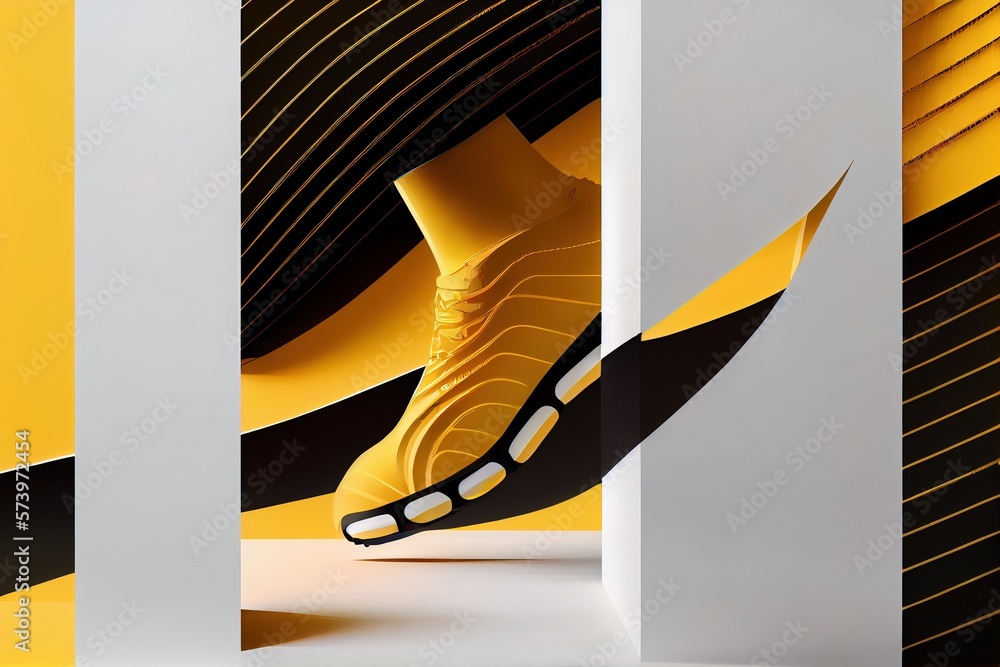 Poster a pair of yellow shoes is shown in three different images one is in the middle of the image bold sha