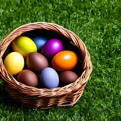 Fototapeta na wymiar Easter eggs in a tatch basket - IA generativa