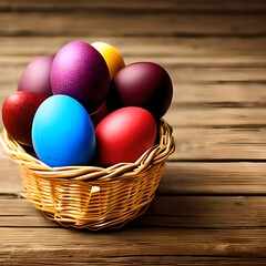 Obraz na płótnie Canvas Easter eggs in a tatch basket - IA generativa