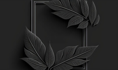  a black and white frame with leaves on it, with the words's name written in.  generative ai