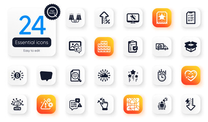 Set of Technology flat icons. Touchscreen gesture, Metro map and Fast delivery elements for web application. Wholesale inventory, Open box, Increasing percent icons. Energy drops. Vector