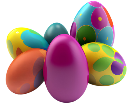 Easter holiday egg vector icons. Spring religion holiday or egghunting decoration isolated objects with painted pattern and ornament of colorful stripes, circles and stars