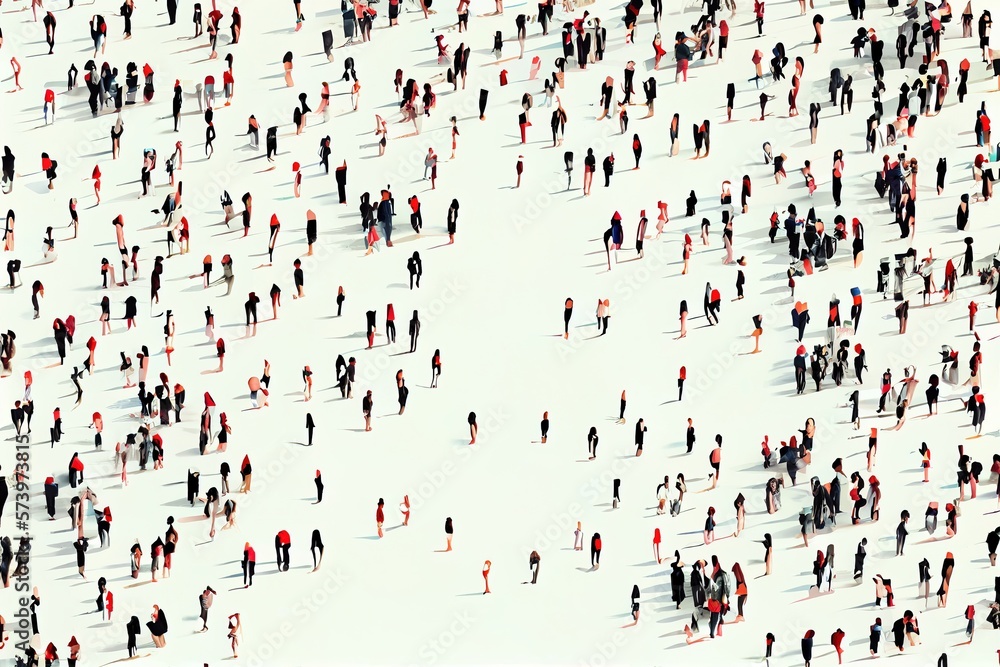 Poster a large group of people standing in the snow together all in a single file dynamic composition a mic
