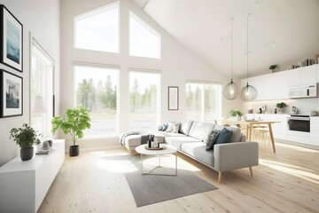 Naklejka na ściany i meble Modern interior. scandinavian style, Generative AI