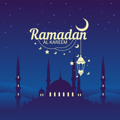 Ramadan Kareem Design Banner Mosque on the Night vector illustration